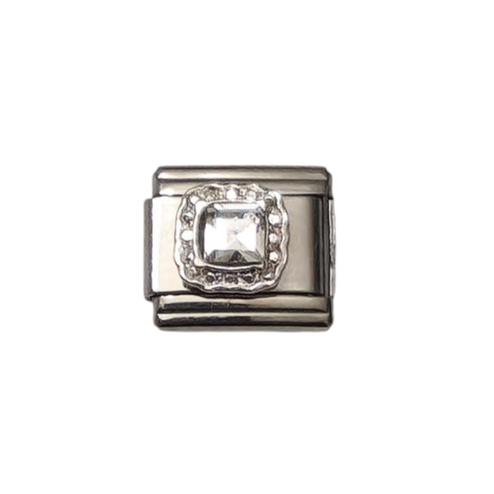 Italian Charmlink‎ Square Cubic Zirconia Charm for Bracelet 9mm